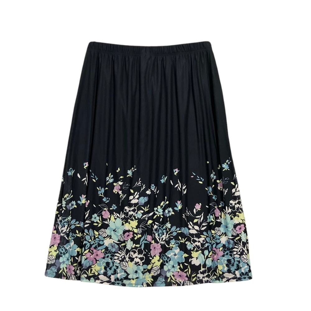 CJ Banks Women's Navy/Colorful Floral Mesh Lined Boho Cottage Fairy Skirt SZ 1X